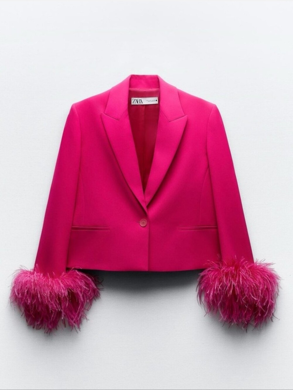 Zara cropped feather blazer pink size M - Picture 8 of 15